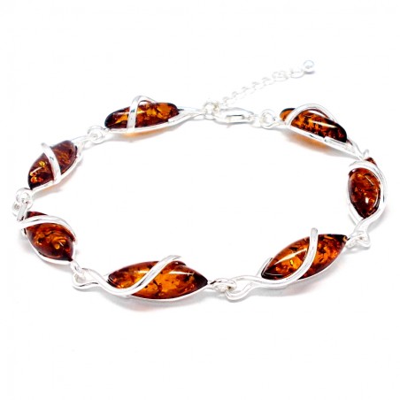 SREBRNA BRANSOLETKA Z BURSZTYNEM