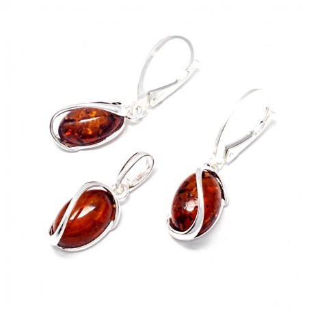 SREBRNY KOMPLET Z BURSZTYNEM