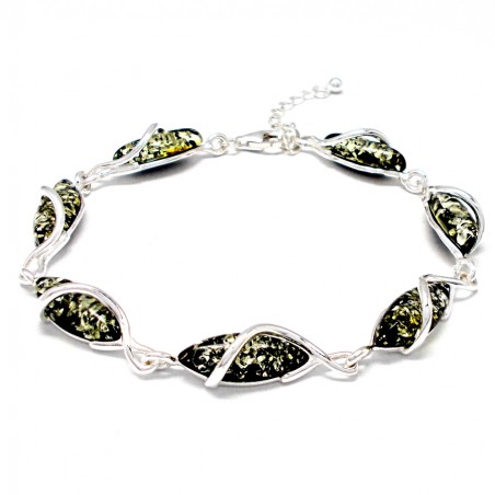 SREBRNA BRANSOLETKA Z BURSZTYNEM BAŁTYCKIM