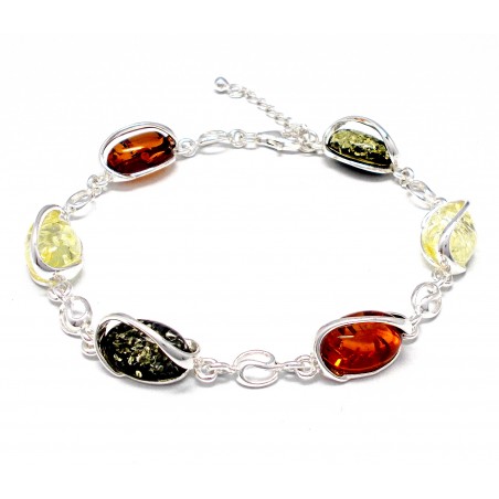 SREBRNA BRANSOLETKA Z BURSZTYNEM