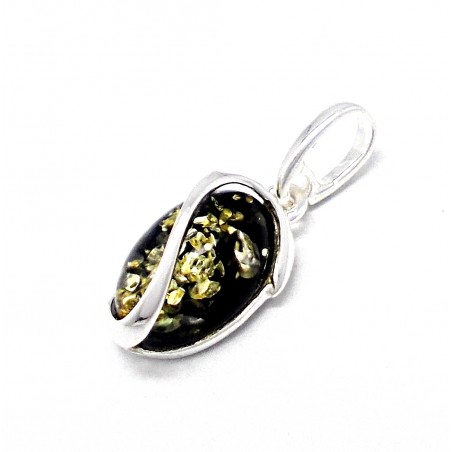 SREBRNY WISIOREK Z ZIELONYM BURSZTYNEM