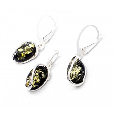 SREBRNY KOMPLET Z BURSZTYNEM