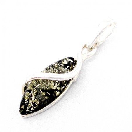 SREBRNY WISIOREK Z ZIELONYM BURSZTYNEM