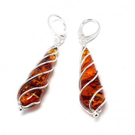 SREBRNE KOLCZYKI Z BURSZTYNEM