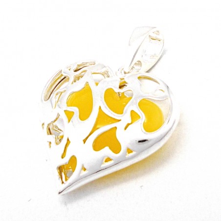 SREBRNY WISIOREK Z BURSZTYNEM SERCE