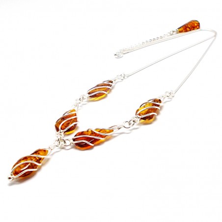 SREBRNY NASZYJNIK Z BURSZTYNEM KOLIA