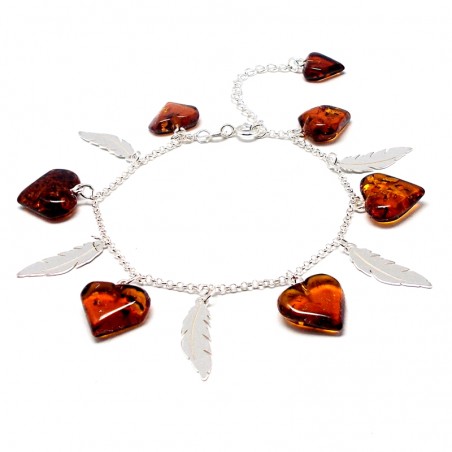 SREBRNA BRANSOLETKA Z BURSZTYNEM