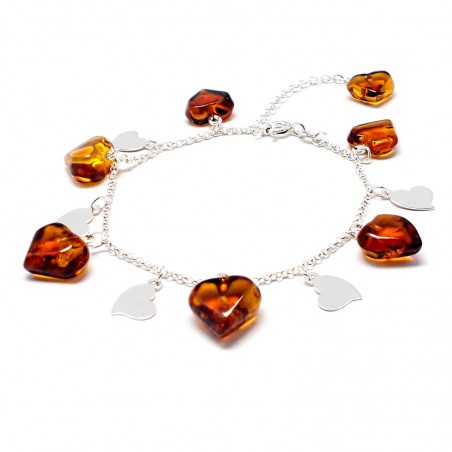 SREBRNA BRANSOLETKA Z BURSZTYNEM