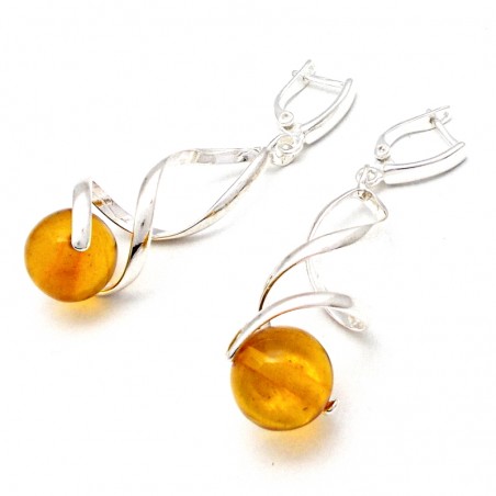 SREBRNE KOLCZYKI Z BURSZTYNEM