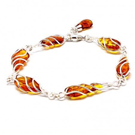 SREBRNA BRANSOLETKA Z BURSZTYNEM