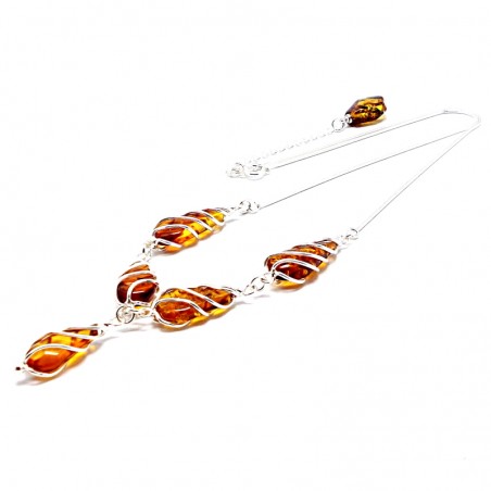 SREBRNY NASZYJNIK Z BURSZTYNEM BAŁTYCKIM