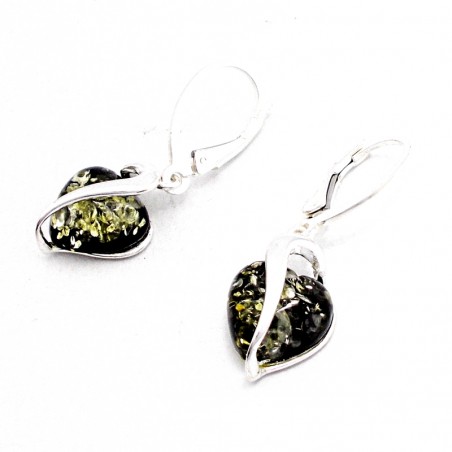 SREBRNE KOLCZYKI Z BURSZTYNEM SERCA