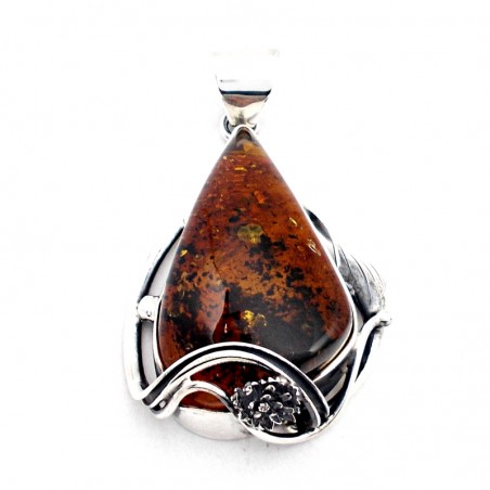 SREBRNY WISIOREK Z BURSZTYNEM