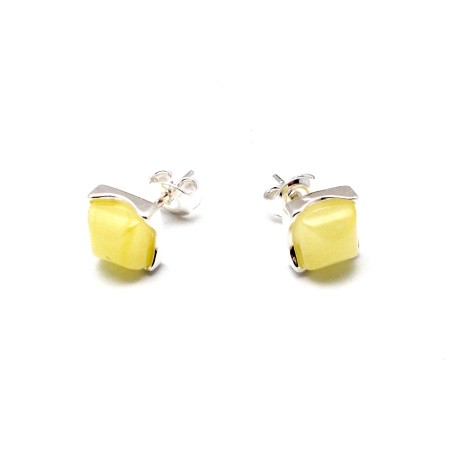 SREBRNE KOLCZYKI Z BURSZTYNEM NA SZTYFT