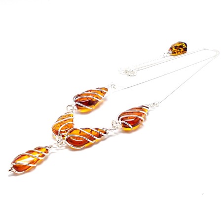 SREBRNY NASZYJNIK KOLIA Z BURSZTYNEM