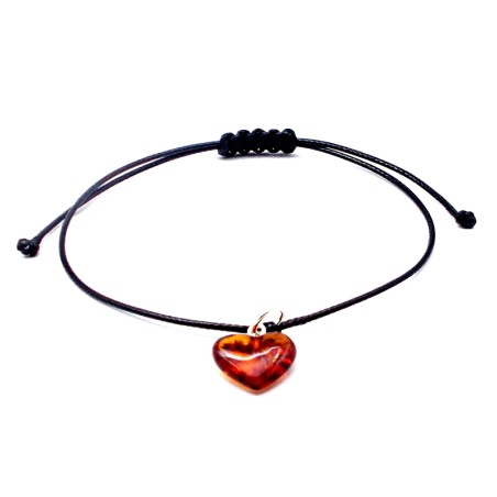 BRANSOLETKA Z SERCEM Z BURSZTYNU