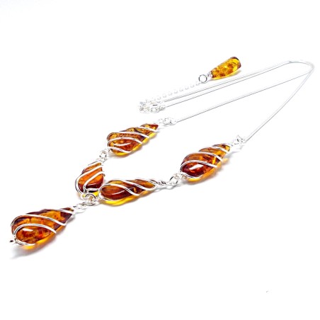 SREBRNY NASZYJNIK KOLIA Z BURSZTYNEM