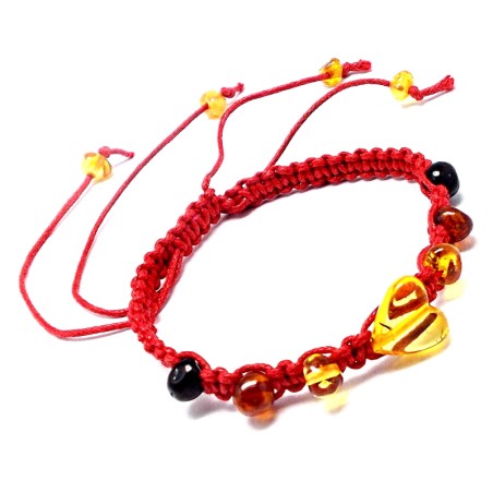 BRANSOLETKA Z SERCEM Z BURSZTYNU