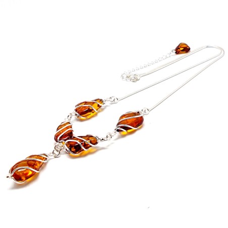 srebrny naszyjnik kolia z bursztynem