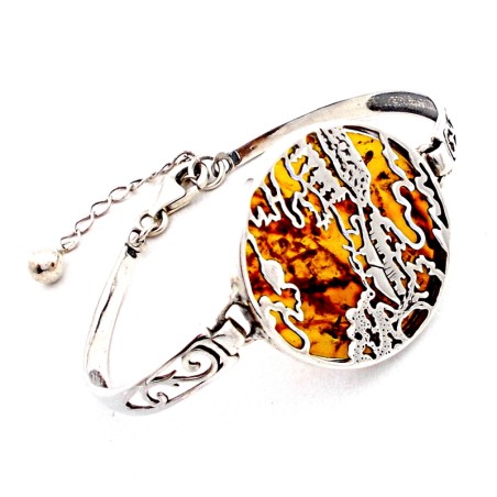 SREBRNA BRANSOLETKA Z BURSZTYNEM BAŁTYCKIM