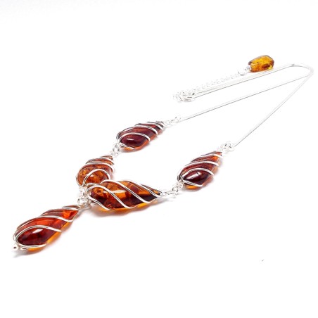 SREBRNY NASZYJNIK Z BURSZTYNEM KOLIA