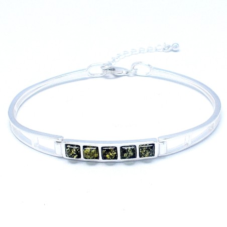 SREBRNA BRANSOLETKA Z BURSZTYNEM