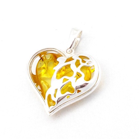 SREBRNE SERCE Z BURSZTYNEM