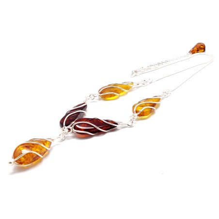 SREBRNY NASZYJNIK Z BURSZTYNEM KOLIA