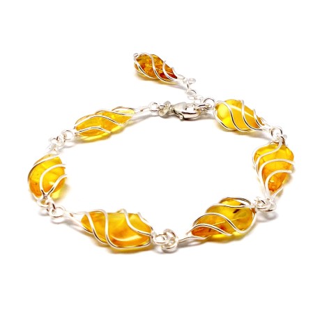 SREBRNA BRANSOLETKA Z BURSZTYNEM