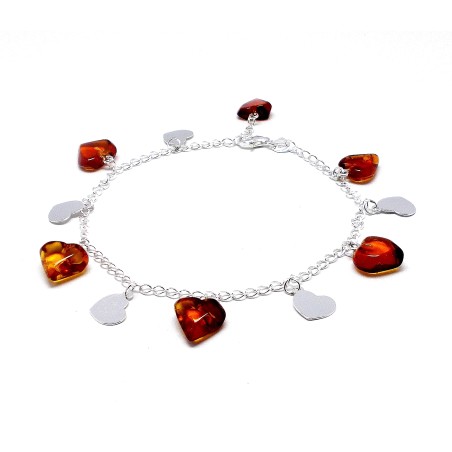 SREBRNA BRANSOLETKA Z BURSZTYNEM SERCA