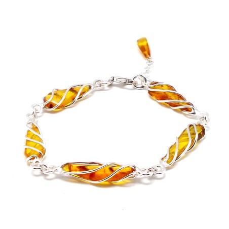 SREBRNA BRANSOLETKA Z BURSZTYNEM
