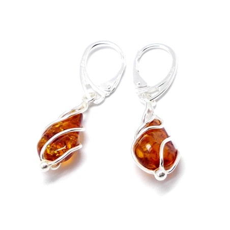 SREBRNE KOLCZYKI Z BURSZTYNEM BAŁTYCKIM