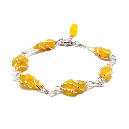 SREBRNA BRANSOLETKA Z BURSZTYNEM