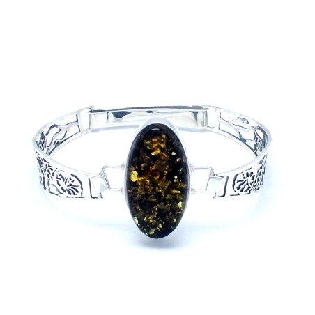 SREBRNA BRANSOLETKA Z BURSZTYNEM