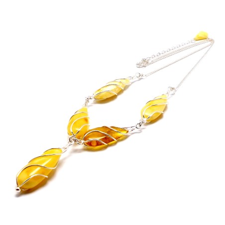 SREBRNA KOLIA Z BURSZTYNEM BAŁTYCKIM