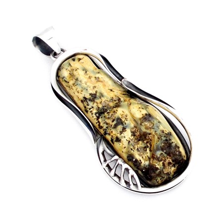 SREBRNY WISIOREK Z BURSZTYNEM BAŁTYCKIM