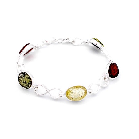 SREBRNA BRANSOLETKA Z BURSZTYNEM