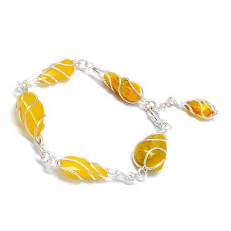 SREBRNA BRANSOLETKA Z BURSZTYNEM