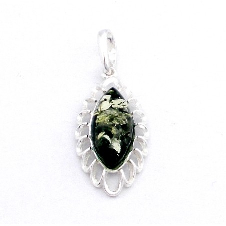 SREBRNY WISIOREK Z BURSZTYNEM SERCE