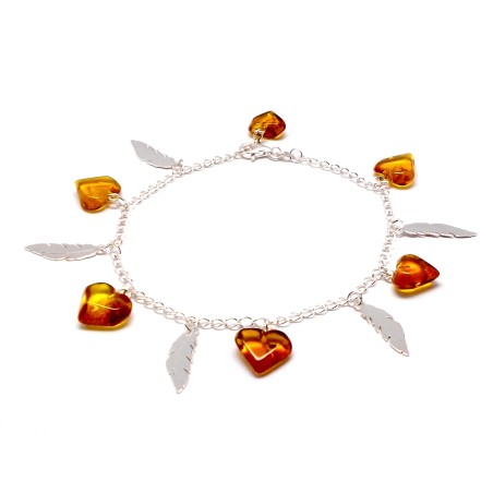 SREBRNA BRANSOLETKA Z BURSZTYNEM