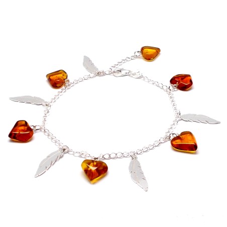 SREBRNA BRANSOLETKA Z BURSZTYNEM