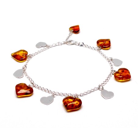 SREBRNA BRANSOLETKA Z BURSZTYNEM
