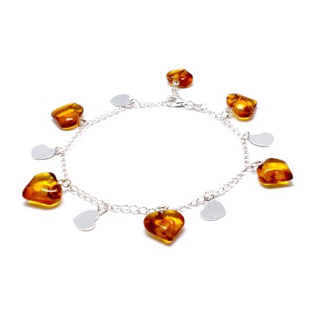 SREBRNA BRANSOLETKA Z BURSZTYNEM SERCA