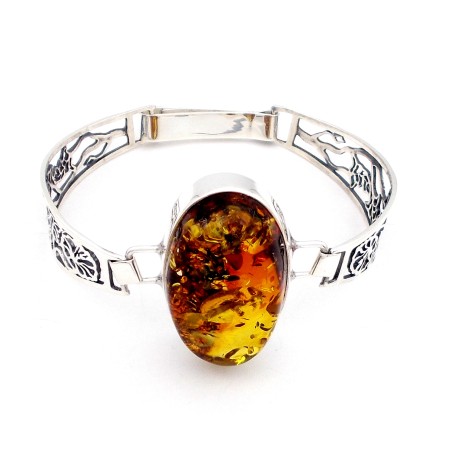 SREBRNA BRANSOLETKA Z BURSZTYNEM