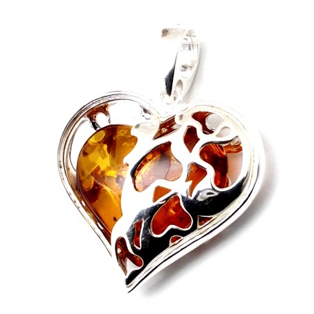SREBRNY WISIOREK Z BURSZTYNEM SERCE