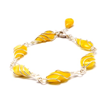 BRANSOLETKA Z BURSZTYNU I SREBRA