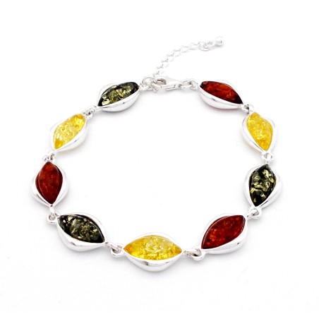 SREBRNA BRANSOLETKA Z BURSZTYNEM