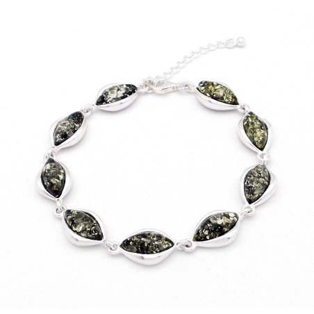 SREBRNA BRANSOLETKA Z BURSZTYNEM