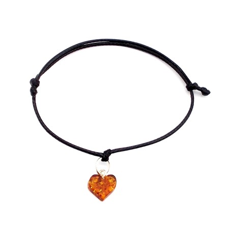 BRANSOLETKA Z BURSZTYNEM SERCEM