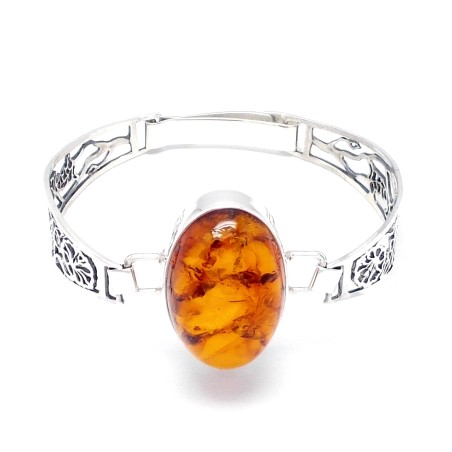 SREBRNA BRANSOLETKA Z BURSZTYNEM